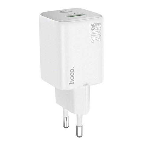 Ładowarka sieciowa do telefonu Hoco USB A + USB C QC3.0 PD 3A 20W N41 biała
