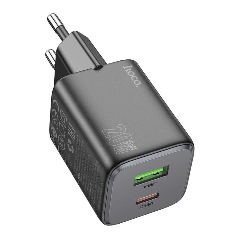 Ładowarka sieciowa do telefonu Hoco USB A + USB C QC3.0 PD 3A 20W N41 czarna