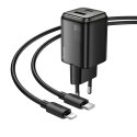 Ładowarka sieciowa do telefonu Hoco USB A + USB C QC3.0 PD 3A 20W + kabel USB C do Lightning N52 czarna