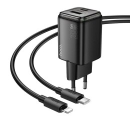 Ładowarka sieciowa do telefonu Hoco USB A + USB C QC3.0 PD 3A 20W + kabel USB C do Lightning N52 czarna