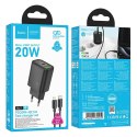 Ładowarka sieciowa do telefonu Hoco USB A + USB C QC3.0 PD 3A 20W + kabel USB C do Lightning N61 czarna