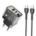 Ładowarka sieciowa do telefonu Hoco USB A + USB C QC3.0 PD 3A 20W + kabel USB C do USB C N34 transparentna