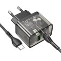 Ładowarka sieciowa do telefonu Hoco USB A + USB C QC3.0 PD 3A 20W + kabel USB C do USB C N34 transparentna