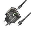Ładowarka sieciowa do telefonu Hoco USB A + USB C QC3.0 PD 3A 20W + kabel USB C do USB C N34 transparentna