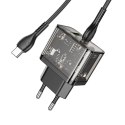 Ładowarka sieciowa do telefonu Hoco USB A + USB C QC3.0 PD 3A 20W + kabel USB C do USB C N34 transparentna