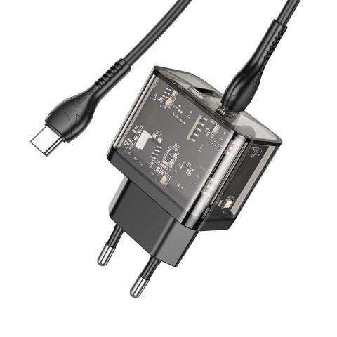 Ładowarka sieciowa do telefonu Hoco USB A + USB C QC3.0 PD 3A 20W + kabel USB C do USB C N34 transparentna