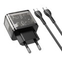 Ładowarka sieciowa do telefonu Hoco USB A + USB C QC3.0 PD 3A 20W + kabel USB C do USB C N34 transparentna