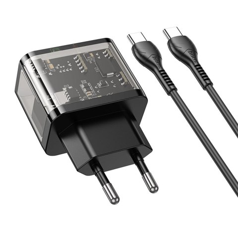 Ładowarka sieciowa do telefonu Hoco USB A + USB C QC3.0 PD 3A 20W + kabel USB C do USB C N34 transparentna