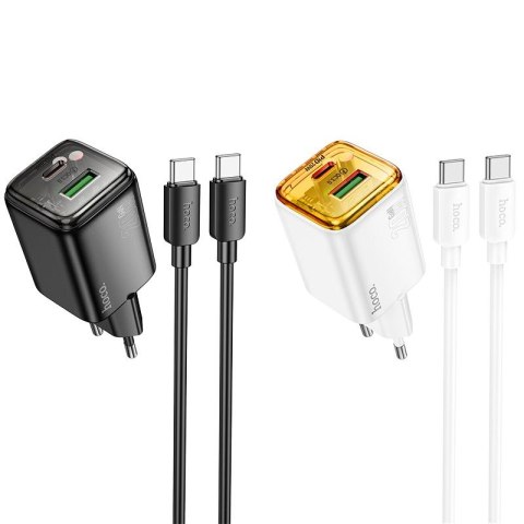 Ładowarka sieciowa do telefonu Hoco USB A + USB C QC3.0 PD 3A 20W + kabel USB C do USB C N52 biała