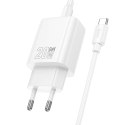 Ładowarka sieciowa do telefonu Hoco USB A + USB C QC3.0 PD 3A 20W + kabel USB C do USB C N61 biała