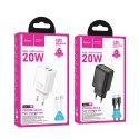Ładowarka sieciowa do telefonu Hoco USB A + USB C QC3.0 PD 3A 20W + kabel USB C do USB C N61 biała