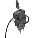 Ładowarka sieciowa do telefonu Hoco USB A + USB C QC3.0 PD 3A 20W + kabel USB C do USB C N61 czarna