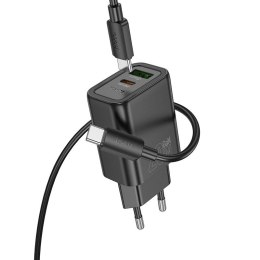 Ładowarka sieciowa do telefonu Hoco USB A + USB C QC3.0 PD 3A 20W + kabel USB C do USB C N61 czarna