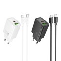 Ładowarka sieciowa do telefonu Hoco USB A + USB C QC3.0 PD 3A 20W + kabel USB C do USB C N61 czarna