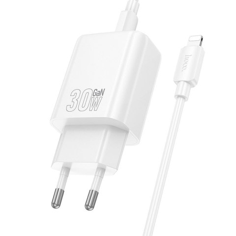 Ładowarka sieciowa do telefonu Hoco USB A + USB C QC3.0 PD 3A 30W + kabel USB C do Lightning N63 biała