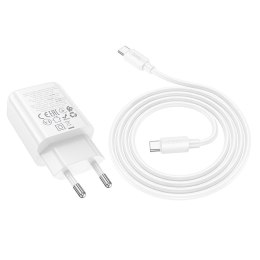 Ładowarka sieciowa do telefonu Hoco USB A + USB C QC3.0 PD 3A 30W + kabel USB C do USB C N63 biała