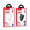 Ładowarka sieciowa do telefonu Hoco USB A + USB C QC3.0 PD 3A 30W + kabel USB C do USB C N63 biała