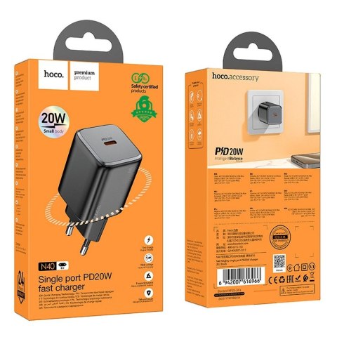 Ładowarka sieciowa do telefonu Hoco USB C QC PD 20W N40 czarna