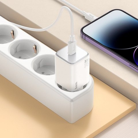 Ładowarka sieciowa do telefonu Hoco USB C QC PD 20W + kabel USB C do Lightning N40 biała