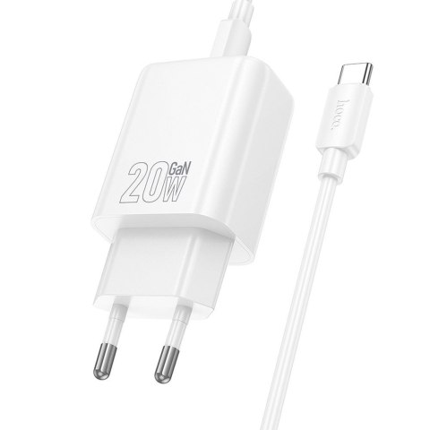 Ładowarka sieciowa do telefonu Hoco USB C QC PD 20W + kabel USB C do USB C N60 biała