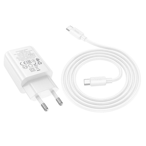 Ładowarka sieciowa do telefonu Hoco USB C QC PD 20W + kabel USB C do USB C N60 biała