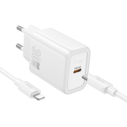 Ładowarka sieciowa do telefonu Hoco USB C QC PD 30W + kabel USB C do Lightning N62 biała