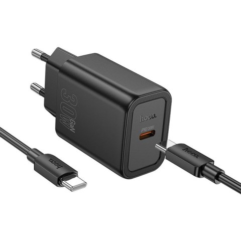 Ładowarka sieciowa do telefonu Hoco USB C QC PD 30W + kabel USB C do USB C N62 czarna