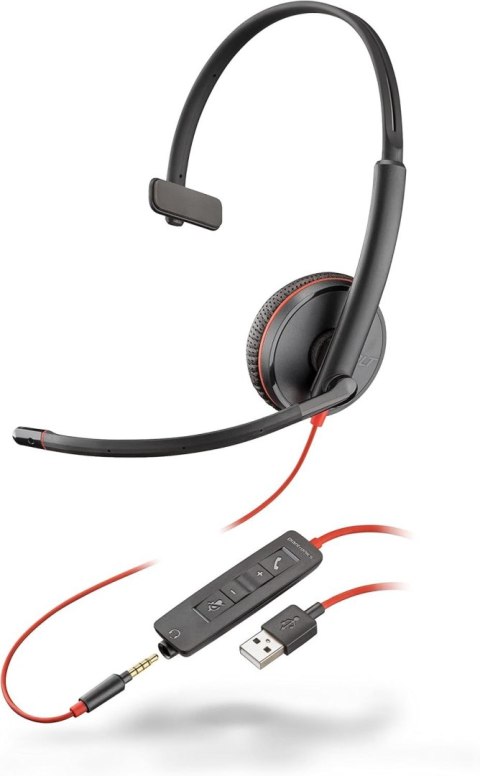 Słuchawki przewodowe nauszne Jack 3,5 mm / USB A Poly Blackwire C3215 czarne
