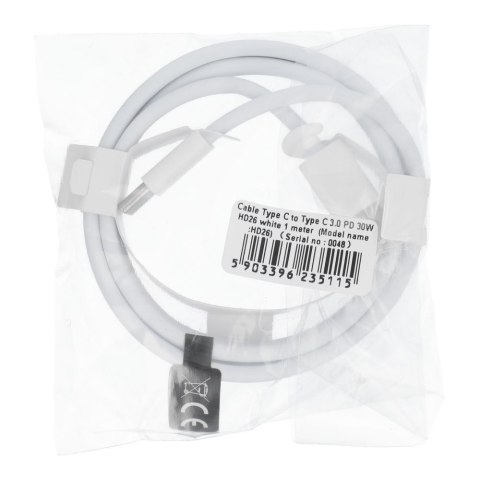 Kabel USB C do USB C PD QC3.0 3A 30W 1 m HD26 biały