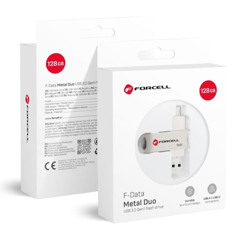 Pendrive 128GB USB 3.2 Gen 1 (USB A / USB C) Forcell F-Data Metal Duo srebrny