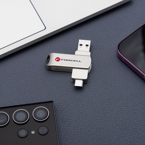 Pendrive 128GB USB 3.2 Gen 1 (USB A / USB C) Forcell F-Data Metal Duo srebrny
