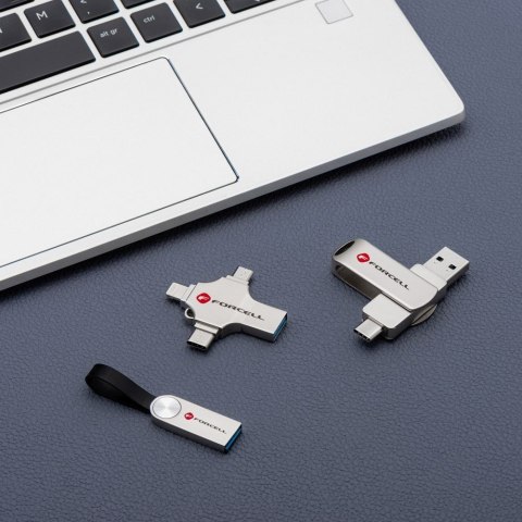 Pendrive 128GB USB 3.2 Gen 1 (USB A / USB C / Lightning / Micro USB) Forcell F-Data Metal Quad srebrny