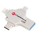 Pendrive 32GB USB 3.2 Gen 1 (USB A / USB C / Lightning / Micro USB) Forcell F-Data Metal Quad srebrny