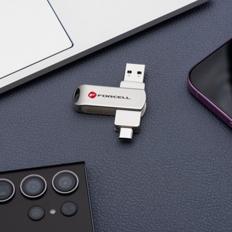 Pendrive 64GB USB 3.2 Gen 1 (USB A / USB C) Forcell F-Data Metal Duo srebrny