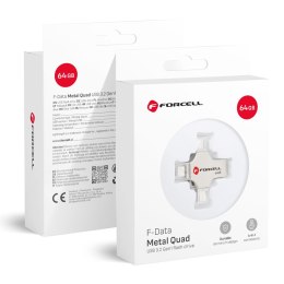 Pendrive 64GB USB 3.2 Gen 1 (USB A / USB C / Lightning / Micro USB) Forcell F-Data Metal Quad srebrny