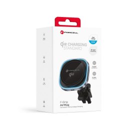 Uchwyt na telefon do samochodu indukcyjny zgodny z MagSafe Forcell F-Grip Air Mag F-07 Qi2 15W do kratki srebrny