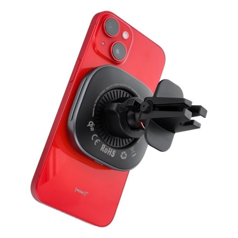 Uchwyt na telefon do samochodu indukcyjny zgodny z MagSafe Forcell F-Grip Air Mag F-07 Qi2 15W do kratki srebrny