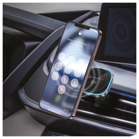 Uchwyt na telefon do samochodu indukcyjny zgodny z MagSafe Forcell F-Grip Air Mag F-07 Qi2 15W do kratki srebrny