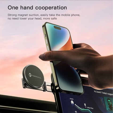 Uchwyt na telefon do samochodu magnetyczny zgodny z MagSafe Forcell F-Grip IronSecure do szyby / deski czarny