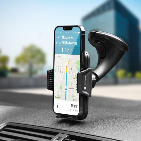 Uchwyt na telefon do samochodu uniwersalny Forcell F-Grip Carbon HT1 do szyby / deski czarny