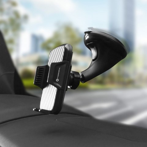 Uchwyt na telefon do samochodu uniwersalny Forcell F-Grip Carbon HT1 do szyby / deski czarny