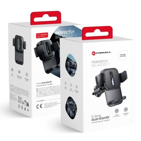 Uchwyt na telefon do samochodu uniwersalny Forcell F-Grip Guardian AV do kratki czarny