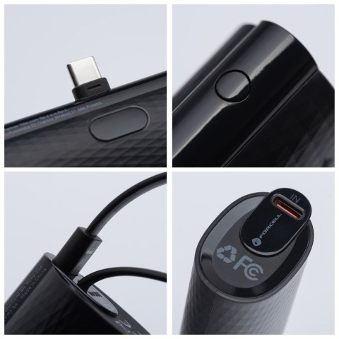Powerbank Forcell F-Energy Power Plug F5K3 PD 20W 5000 mAh z wbudowanym złączem USB C czarny