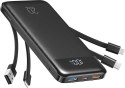 Powerbank 5V 3A 10000 mAh z wbudowanymi kablami USB A / USB C / Lightning / Micro USB Charmast W1148 czarny OINT
