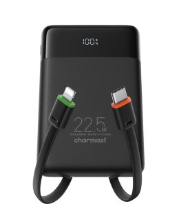 Powerbank Charmast W1202 PD3.0 3A 22,5W 10000 mAh z wbudowanymi kablami USB C / Lightning czarny