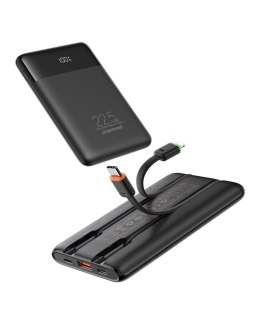 Powerbank Charmast W1202 PD3.0 3A 22,5W 10000 mAh z wbudowanymi kablami USB C / Lightning czarny