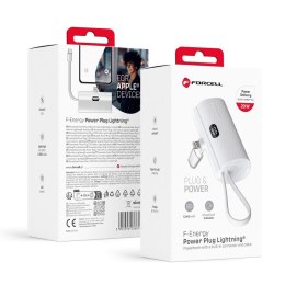 Powerbank Forcell F-Energy Power Plug F5K3 PD 20W 5000 mAh z wbudowanym złączem Lightning biały