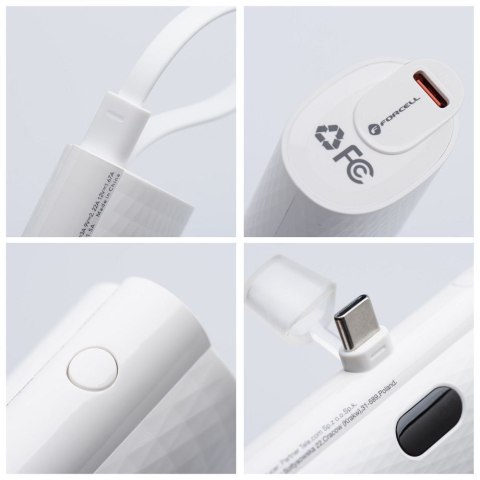 Powerbank Forcell F-Energy Power Plug F5K3 PD 20W 5000 mAh z wbudowanym złączem USB C biały