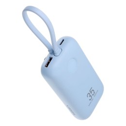 Powerbank Veger K1 (W1188) PD QC3.0 35W 10000 mAh z wbudowanymi kablami USB C / Lightning niebieski