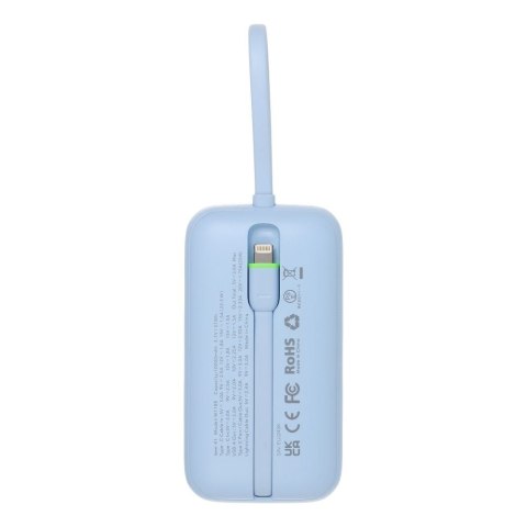 Powerbank Veger K1 (W1188) PD QC3.0 35W 10000 mAh z wbudowanymi kablami USB C / Lightning niebieski